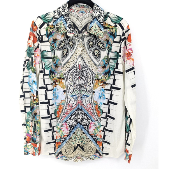 ETRO Tops - Etro Shirt Womens 48 Multicolor Paisley Floral Geometric Italy Long Sleeve